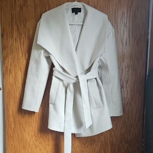 Ann Taylor Factory White Trench Coat with Belted Wrap Design